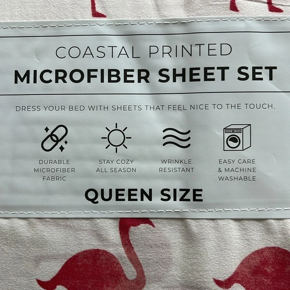 🆕 Coastal Microfiber Sheet Set Flamingos Queen